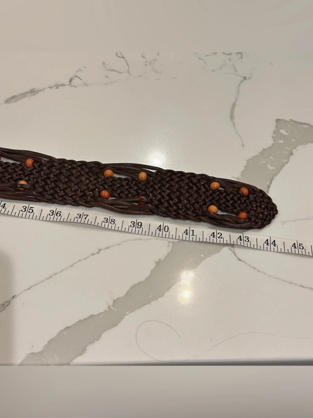 Unbranded Brown Wide Beaded Braided Leather Waist Belt Women M Hippie Boho Woven
